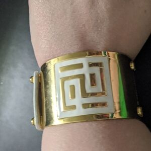 Parker Daniels Gold Tone White Leather Modern Cuff Statement Bracelet